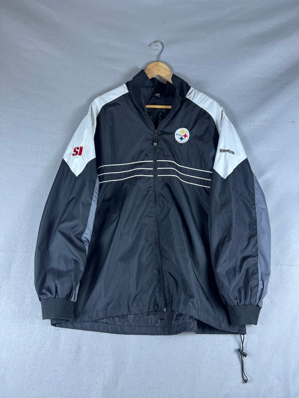 Pittsburgh Steelers Windbreaker Jacket Mens XL Black White Reebok NFL Football
